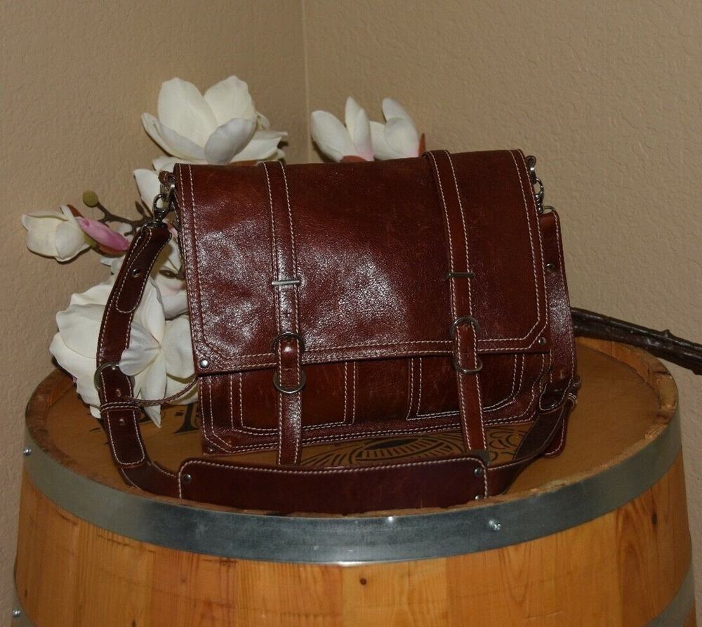 FRANCESCO BIASIA Brown Leather Saddle Bucket Satchel Shoulder Bag Purse Handbag
